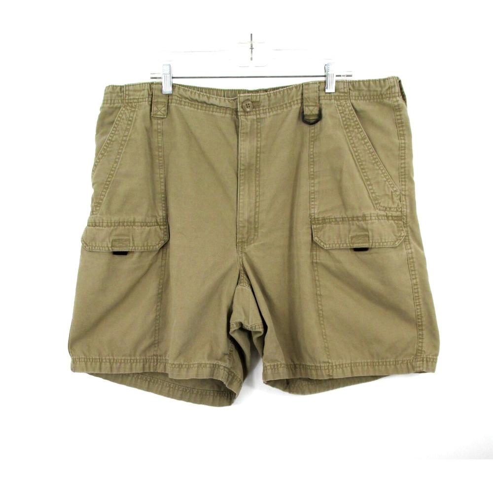 WRANGLER Cargo Shorts Men 42 Beige Khaki Canvas Flap Pockets Fishing Hiking